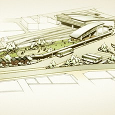 駅再開発(手描きパース)